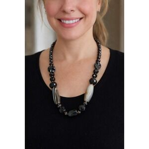 Nakamol Black Agate Beaded Statement Necklace Adjustable Clasp 21"